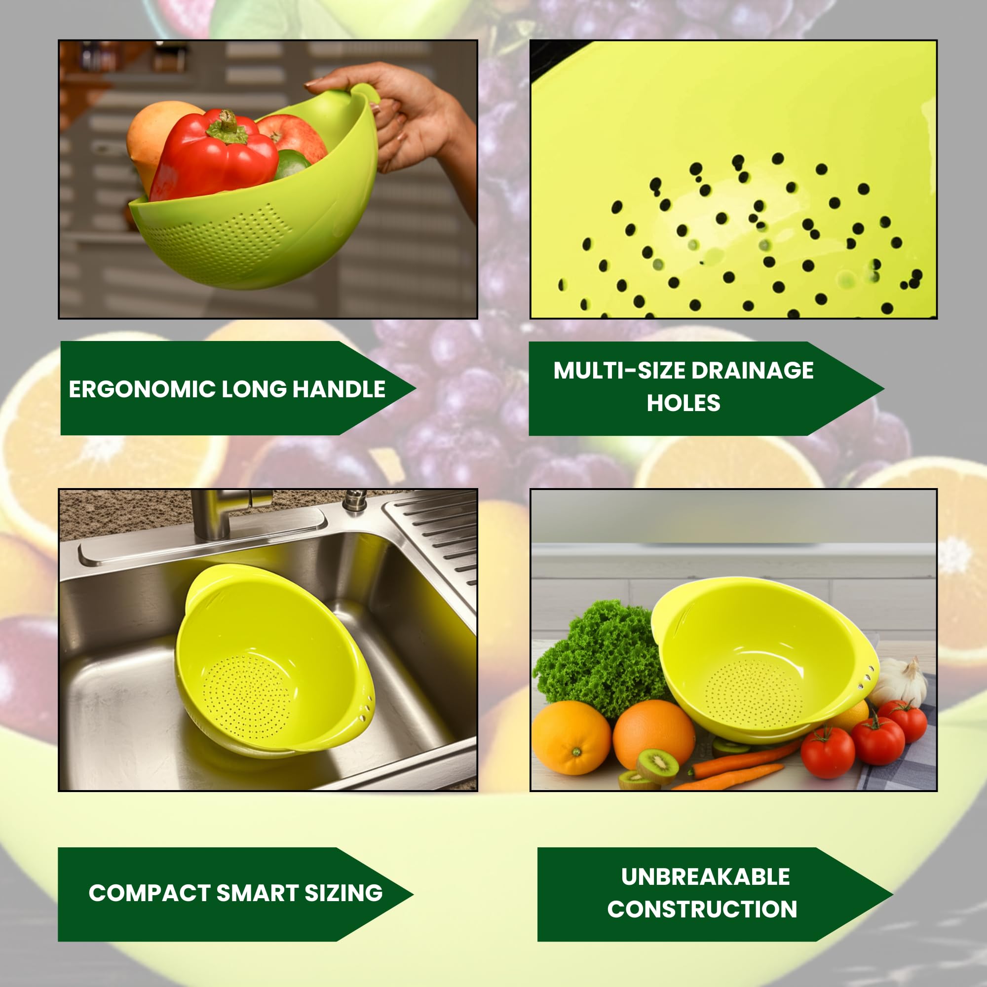 Clazkit Food Strainer Colander, Fruit Basket, Pasta Strainer, Vegetable Strainer, Kitchen Sieve, Washing Bowl, Unbreakable, (Col